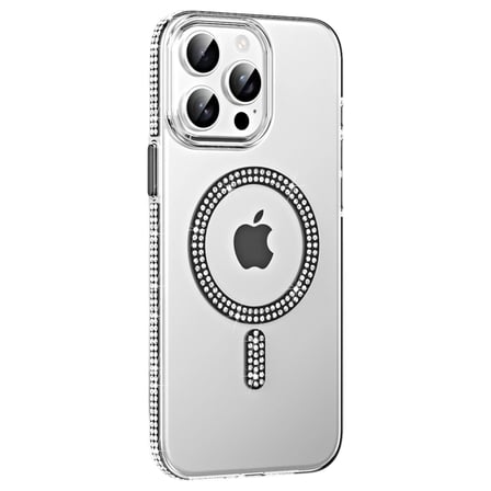 Evimdeyokyok iPhone 15 Pro Kılıf Siyah Taşlı Magsafe Şeffaf Darbe Korumalı TPU