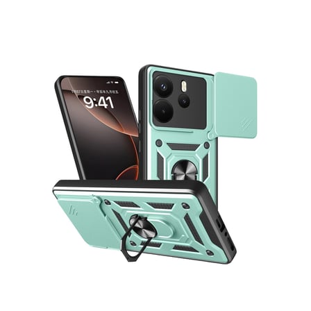 Evimdeyokyok Xiaomi Redmi Note 14 4G Kılıf Yeşil Yüzüklü Lens Kapaklı Silikon