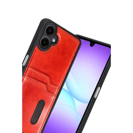 Evimdeyokyok Samsung Galaxy A07 4G Deri Kılıf Kırmızı Kartvizitli