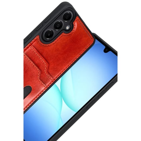 Evimdeyokyok Samsung Galaxy A17 5G Kılıf Kartvizitli Deri Kırmızı