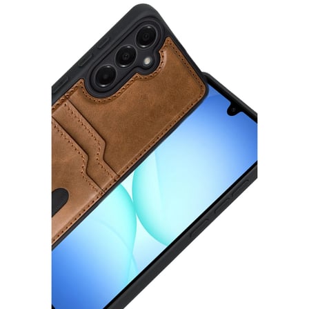 Evimdeyokyok Samsung Galaxy A17 5G Kılıf Kartlı Deri Kahverengi