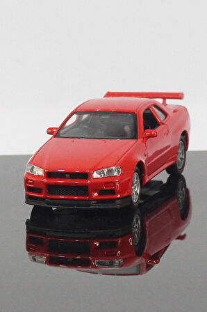 Nissan Skyline GT-R R34 Model Çek Bırak Araba 11 cm Kırmızı