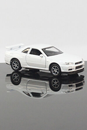 Nissan Skyline GT-R R34 Model Çek Bırak Araba 11 cm Beyaz