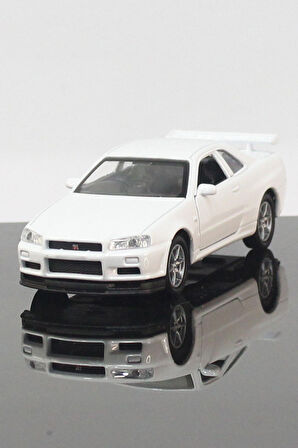 Nissan Skyline GT-R R34 Model Çek Bırak Araba 11 cm Beyaz