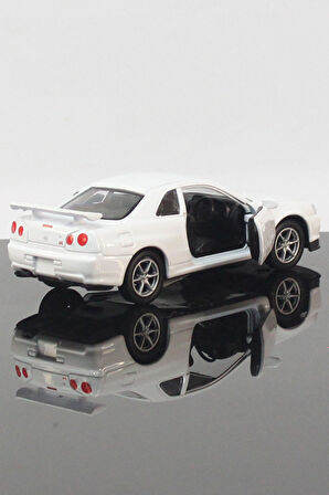 Nissan Skyline GT-R R34 Model Çek Bırak Araba 11 cm Beyaz