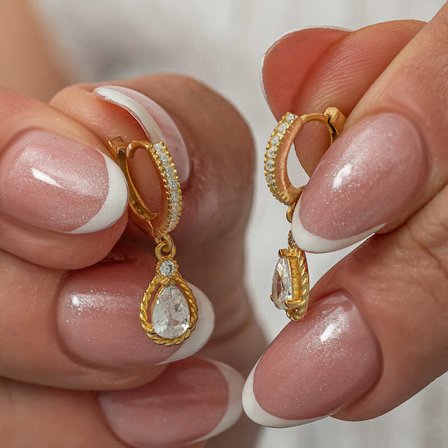 gümüş sallantılı gold damla kadın küpe