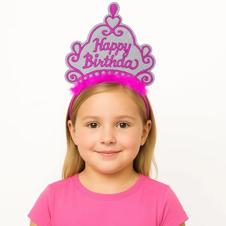 Pembe Happy Birthday Prenses Tacı – Doğum Günü Taç Aksesuarı