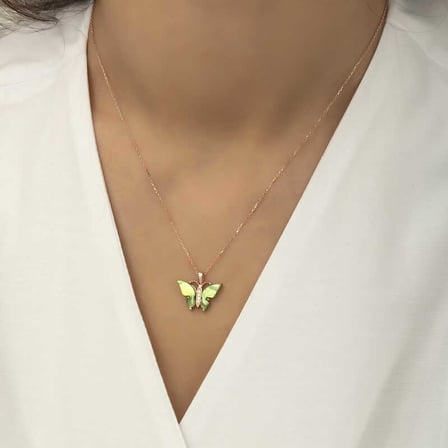 Gümüş Rose Yeşil Kaplangözü Taşlı Kolye