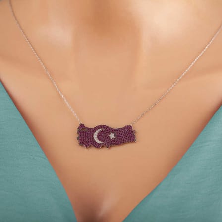 925 Ayar Gümüş Ay Yıldız Türkiye Haritası Kadın Kolye