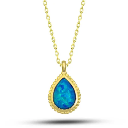 925 Ayar Gümüş Gold Damla Mi Opal Taşlı Kadın Kolye