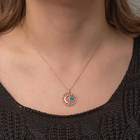 Gümüş Rose Opal Mi Taşlı Ay Güneş Kadın Kolye