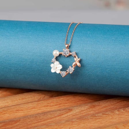 925 Ayar Gümüş Rose Kalp Manolya Çiçeği Kadın Kolye