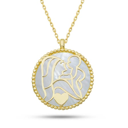 Gümüş Fosforlu Gold Anne Çocuk Sevgisi Kadın Kolye
