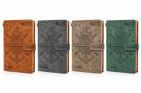 Vintage Dümen Ve Çapa Desenli Deri Defter