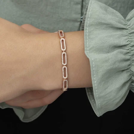 925 Ayar Gümüş Rose Oval Taşlı Bileklik