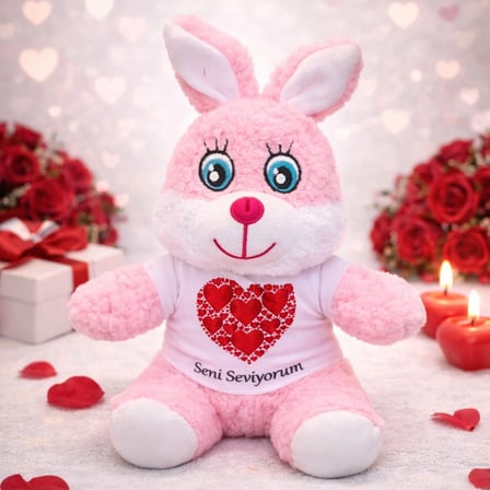 Pembe Renk Seni Seviyorum Tişörtlü Peluş Tşan