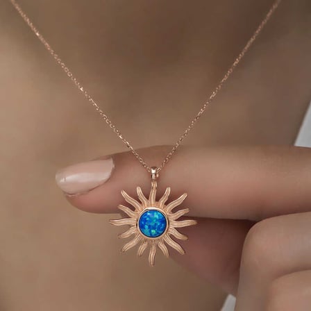 ​925 Ayar Gümüş Rose Mi Opal Taşlı Güneş Kadın Kolye