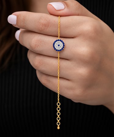 Gümüş Gold Minimal Nazar Kadın Bileklik
