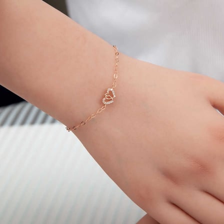 925 Ayar Gümüş Rose Birleşmiş Kalpler Kadın Bileklik