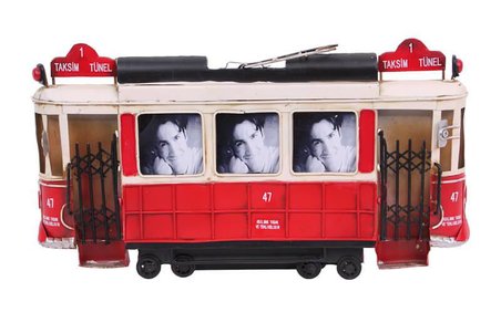Dekoratif Metal Çerçeve Tramvay Temalı Vintage Hediyelik