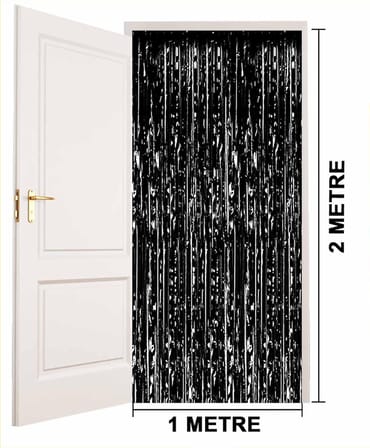 Siyah Renk Ekstra Metalize Parlak Saçaklı Arka Fon Perde İthal A Kalite 1x2 Metre