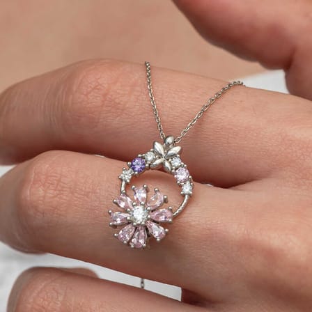 gümüş pembe dönen çiçek kadın kolye