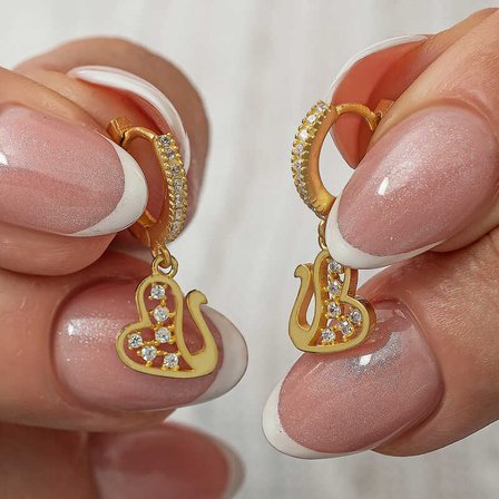 gümüş sallantılı gold kuğu kadın küpe