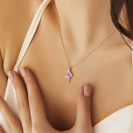 925 Ayar Gümüş Rose Flamingo Kadın Kolye