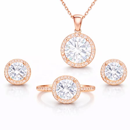 Gümüş Rose Yuvarlak Montür Tek Taş Set