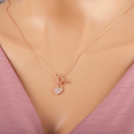 925 Ayar Gümüş Rose Sallantılı Kalp Kadın Kolye