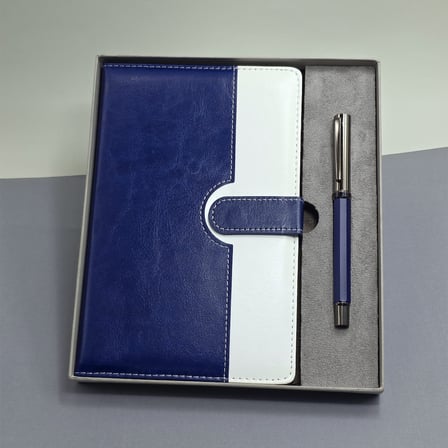 Mi Beyaz Deri Kapaklı Defter Ve Metal Kalem Set