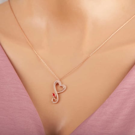 Gümüş Rose Kalpli Kadın Kolye