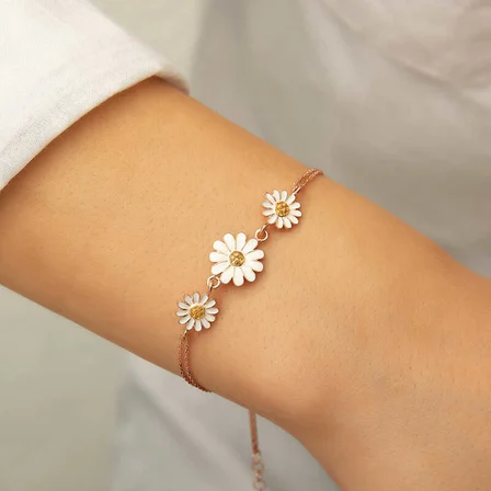 ​925 Ayar Gümüş Rose Üçlü Papatya Bileklik