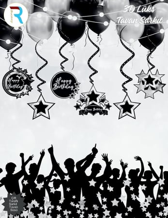 Özel Seri HAPPY BİRTHDAY SİYAH GÜMÜŞ TAVAN SARKIT Stil Günü Aksiyon