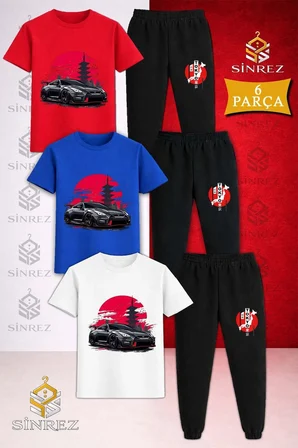 Çocuk ARABA SYH TOKYA DAIRE ONUNDE Baskılı 3Lü Tişort Eşofman Takımı