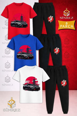 Çocuk ARABA SYH TOKYA DAIRE ONUNDE Baskılı 3Lü Tişort Eşofman Takımı