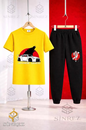 Çocuk ARABA TOKYO BYZ JAPENES YAZI Baskılı 3Lü Tişort Eşofman Takımı