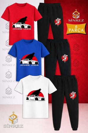 Çocuk ARABA TOKYO BYZ JAPENES YAZI Baskılı 3Lü Tişort Eşofman Takımı