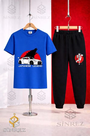 Çocuk ARABA TOKYO BYZ JAPENES YAZI Baskılı 3Lü Tişort Eşofman Takımı