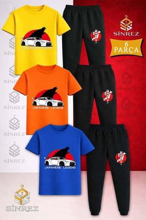 Çocuk ARABA TOKYO BYZ JAPENES YAZI Baskılı 3Lü Tişort Eşofman Takımı