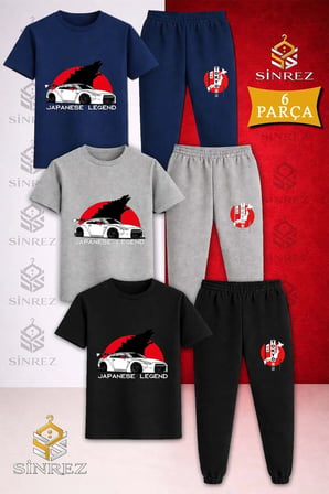 Çocuk ARABA TOKYO BYZ JAPENES YAZI Baskılı 3Lü Tişort Eşofman Takımı