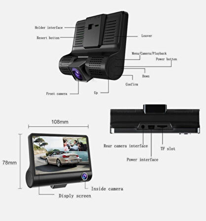 Araç Araba İçi Kamera Seti Ön Kamera Araç İçi Arka Görüş 4' Hd