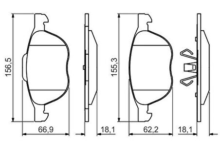 Volvo S40 2004 Sonrası / Ford C-Max 2010-2003 Sonrası, Focus II 2004 Sonrası, Focus III 2011 Sonrası, Kuga 2008-2013 Sonrası, Tourneo Connect 2013 Sonrası, Transit Connect 2013 Sonrası / Mazda 3 2003-2009, Mazda 5 2005-2010 Ön Fren Balatası (Bosch1)
