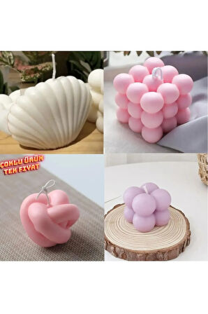 mum silikon kalıbı 4 lü set (büyük istiridye, büyük bubble, düğüm, mini bubble)