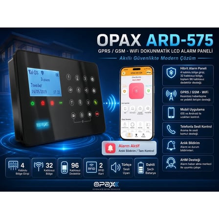 ARD-575 Siyah GPRS/GSM/WiFi Dokunmatik Kablolu Kablosuz Ev ve İşyeri Alarm Paneli