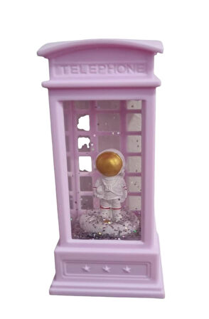 Işıklı Retro Telefon Kulubesi Astronot Tasarımlı Kar Küresi