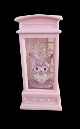 Işıklı Retro Telefon Kulubesi Kedi Kız Tasarımlı Kar Küresi