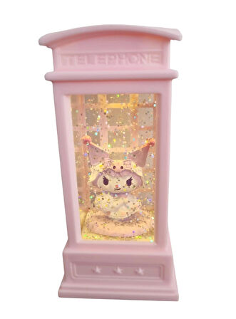 Işıklı Retro Telefon Kulubesi Kedi Kız Tasarımlı Kar Küresi