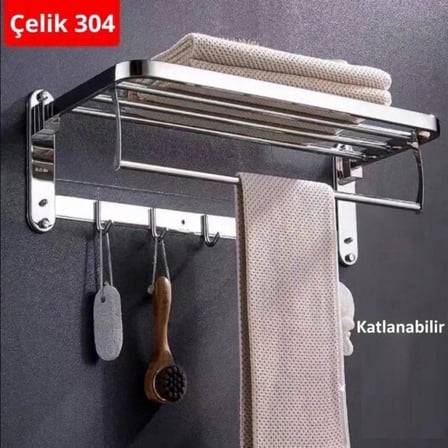 Raflı Havluluk Oval Köşeli Model 60 CM SS304 Paslanmaz Çelik Renk Parlak Krom