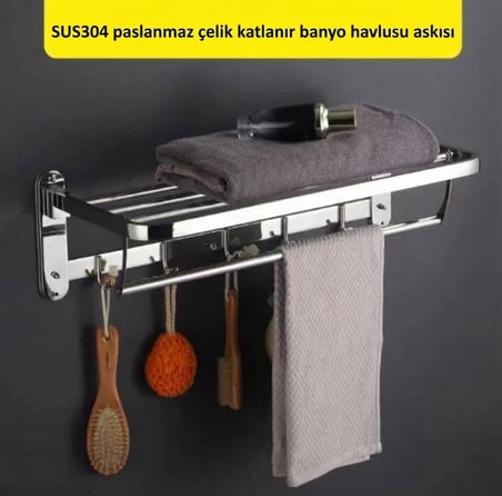 Raflı Havluluk Oval Köşeli Model 60 CM SS304 Paslanmaz Çelik Renk Parlak Krom